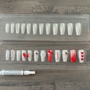 Hello kitty Silver Glitter & Red Accent Press-On Nail Set